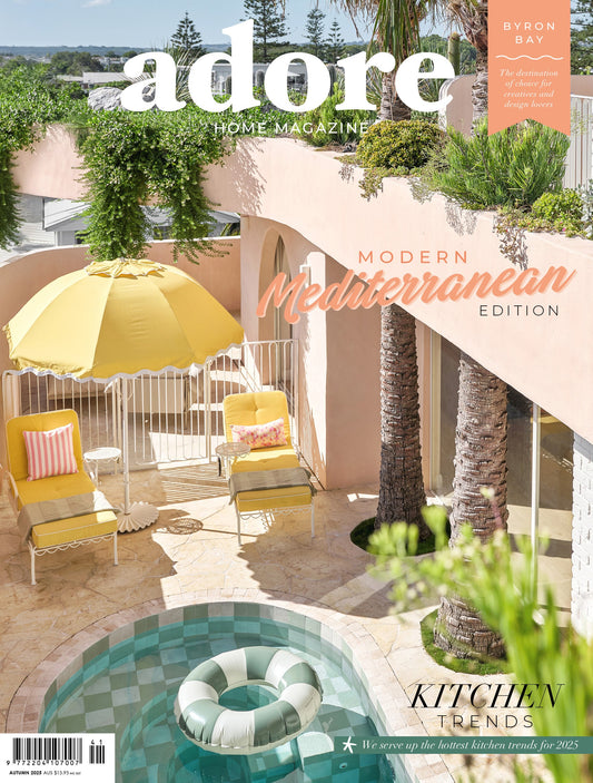 Lurline Co.’s Burnt Orange Wave Linen Cushion Shines in Adore Magazine’s Mediterranean Feature