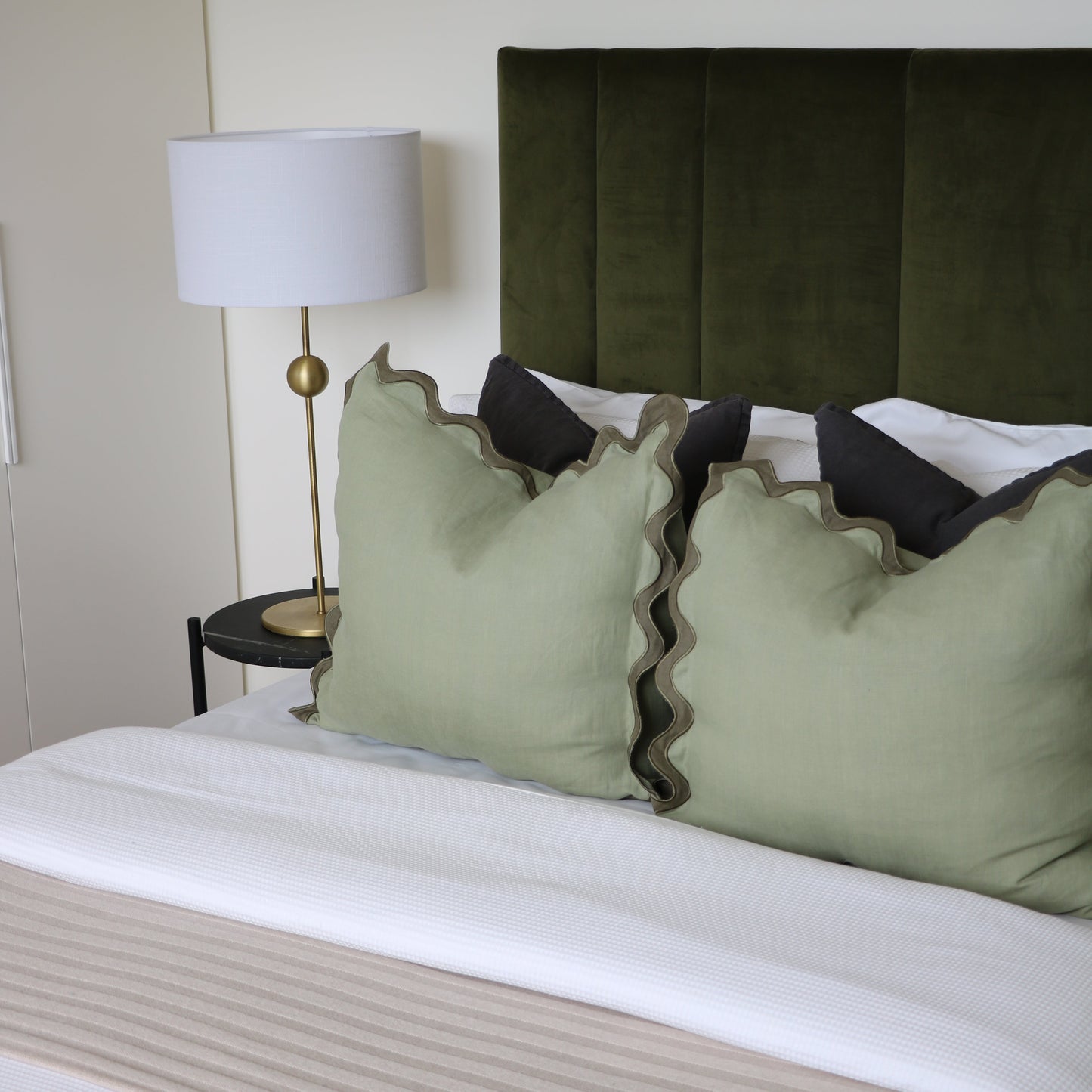 Olive Green Wave Cushion Cover
