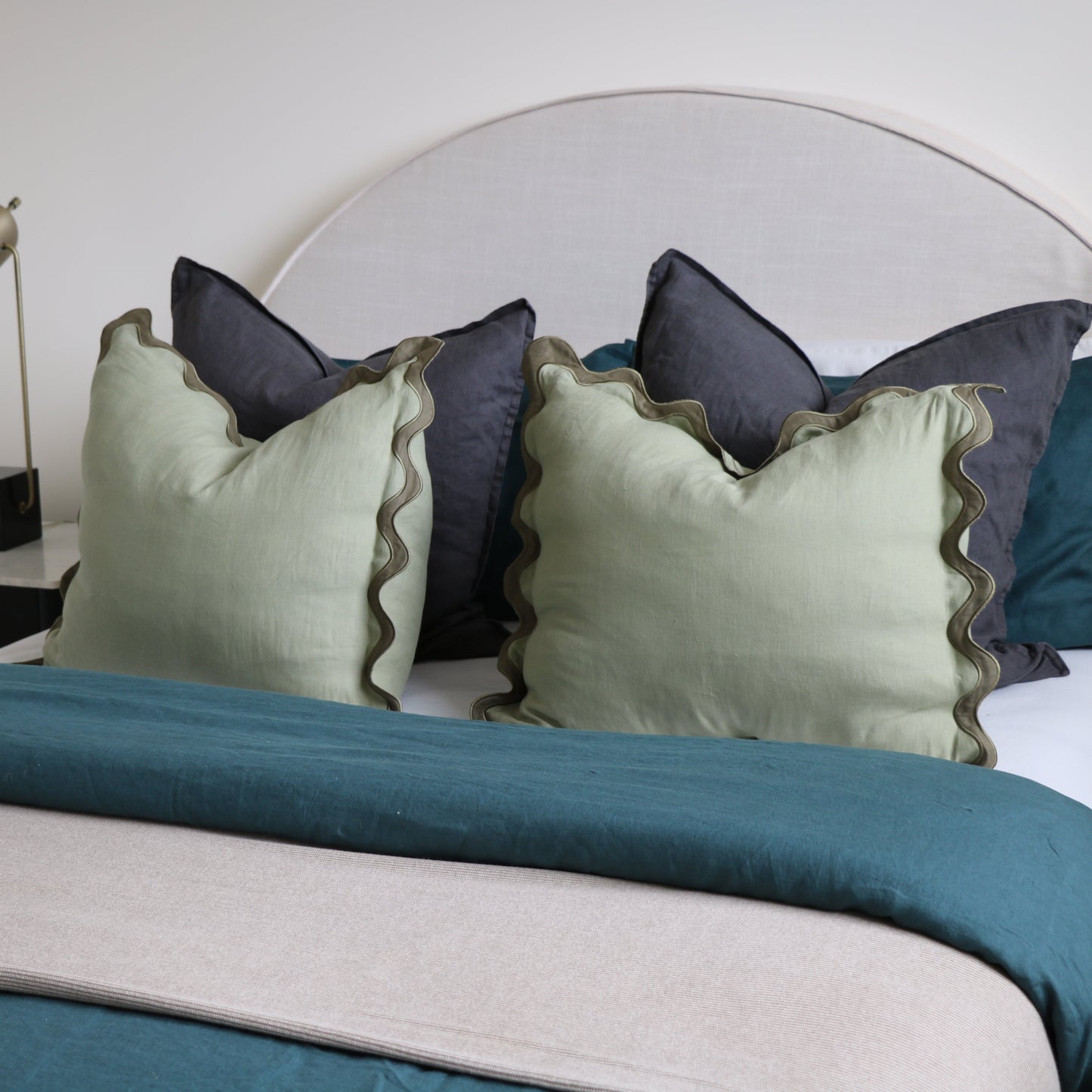 Olive Green Wave Cushion Cover