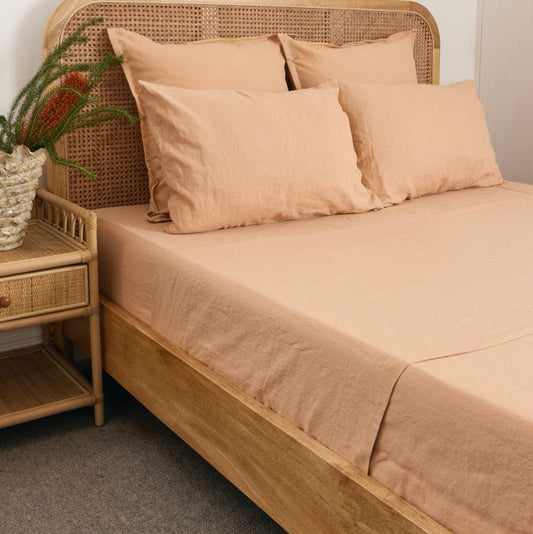 Verona Peach French Flax Linen Sheet Set
