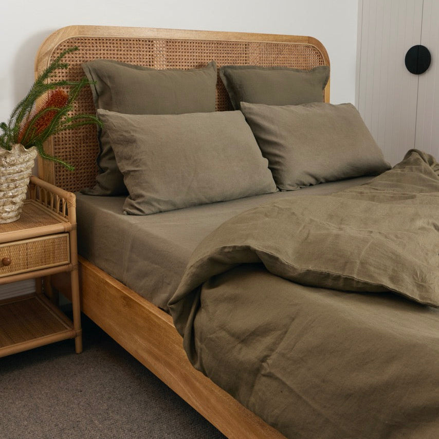 Olive French Flax Linen Fitted Sheet (pre-sale)