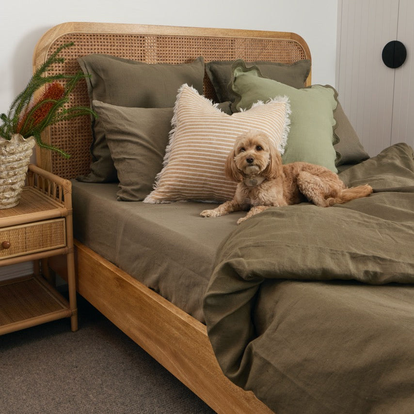 Olive French Flax Linen Fitted Sheet (pre-sale)