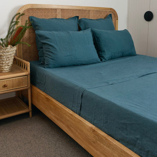Teal Blue French Flax Linen Sheet Set