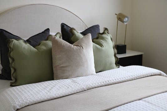 In collaboration with Evolve Property Styling: Styling with Lurline Co. Bed Linen & Wave Cushions