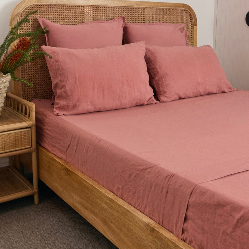Dusty Pink French Flax Linen Sheet Set