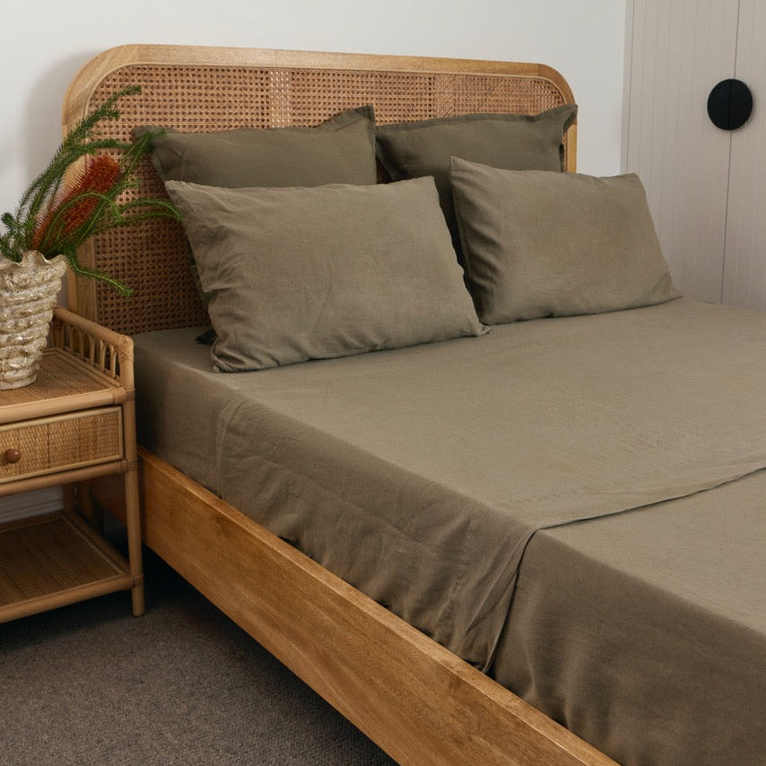 Olive French Flax Linen Fitted Sheet (pre-sale)